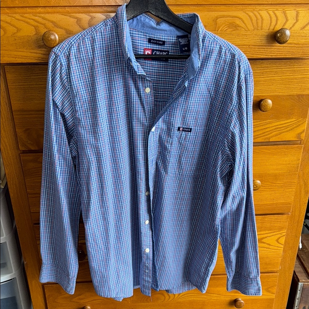 Chaps Men's Blue and Red Plaid Shirt